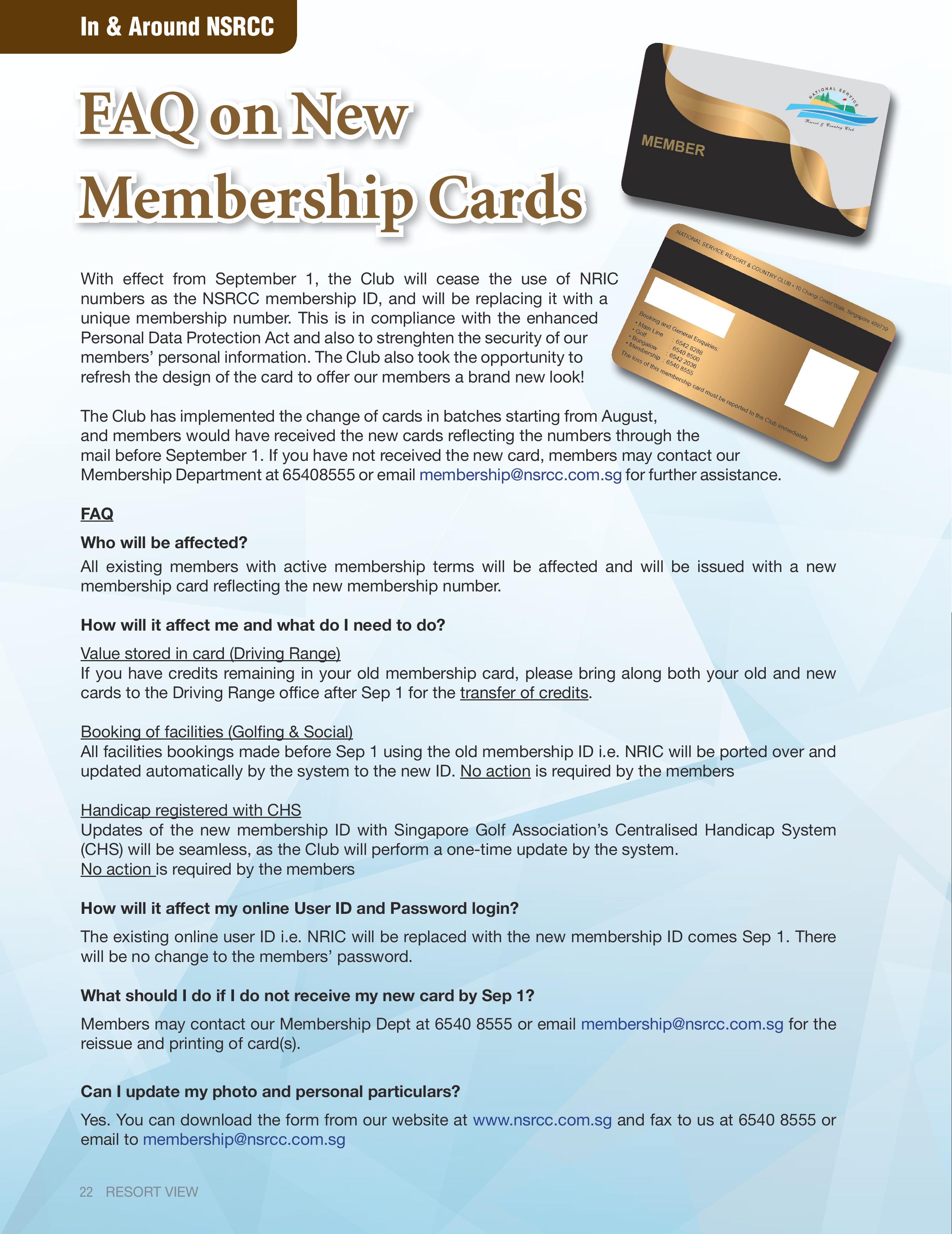 FAQ on New Membership Cards National Service Resort & Country Club